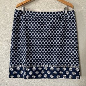 Talbots Mini Skirt Women’s 14 Navy White Medallion Canvas Lined A-Line Chic